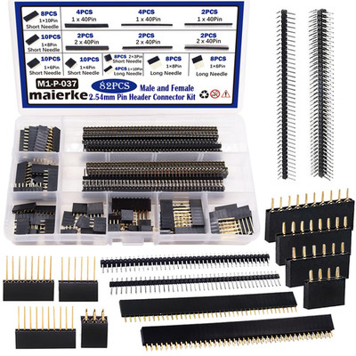82PCS 2.54mm Pitch Male and Female Header Pins Connector Assortment Kit Stac...
