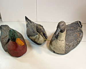 Lot of 3 - Antique Vintage Duck Decoys - Cork, Canvas, Pintail, Mallard