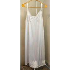 VTG Shadowline White Nylon Full Slip Dress Lace Trim Size 40/28 Made in USA