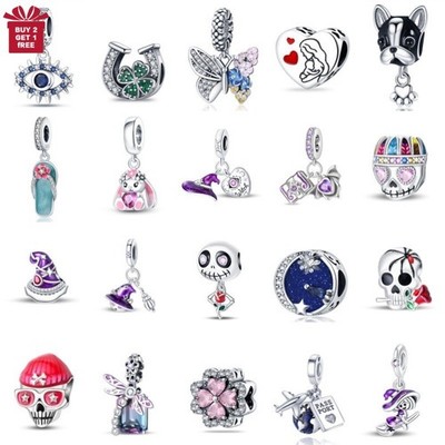 KUNSIR 925 Sterling Silver DIY Charm For Bracelets Evil Eye Skull Bead Charms
