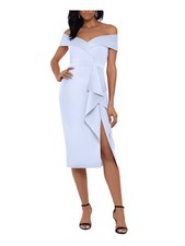 XSCAPE Womens Light Blue Tack Holes For Ruffles Short Sleeve Midi Dress 8P