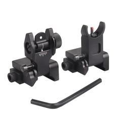 Tactical Iron Low Fiber Optics Flip Up Front & Rear Sight Folding Sights Set