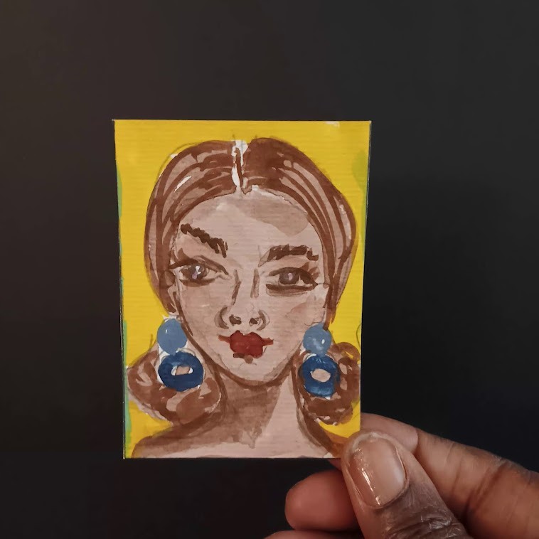 ACEO Art Original Abstract Painting Watercolor Gouache 2.5x3.5
