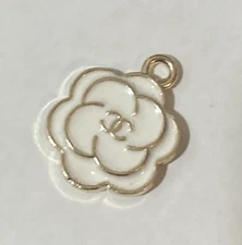 chanel zipper pull charm Stamped CC White Gold Camelia Flower 14mm .5”