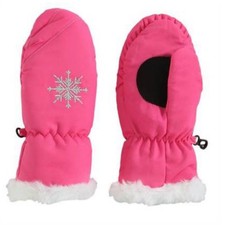 Aquarius Girls Pink Faux Fur Trim Snow  Ski Mittens Fleece  Thinsulate Lining