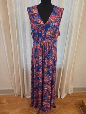 Womens Plus Size 2X 24seven Comfort Apparel Sleeveless Maxi Dress Blue Pink...
