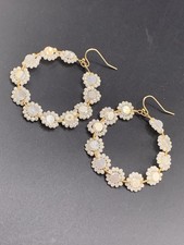 Super Cute White beaded flower hoop earrings