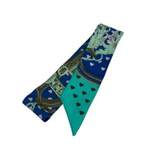 Hermes Twilly Silk Scarf Heart Print Blue Used from Japan