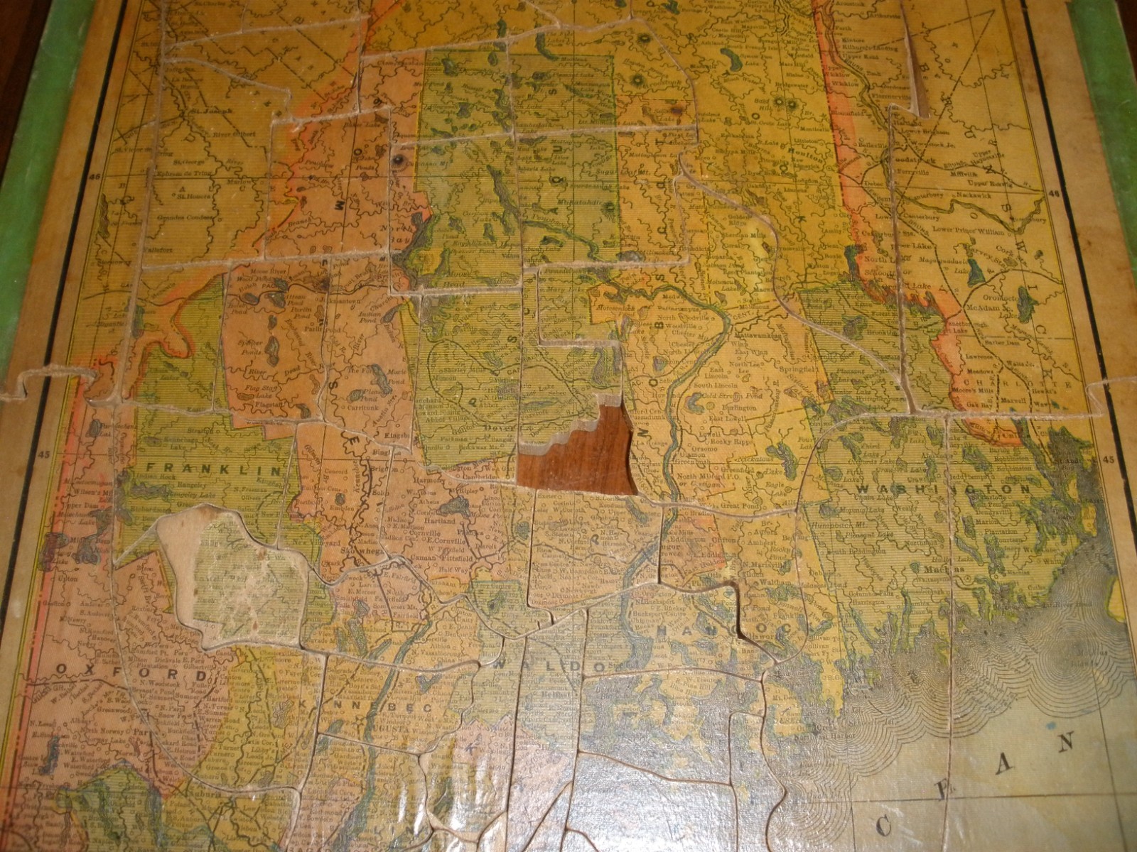 Antique Puzzle 1883 Double Sided Balsa Wood 1 Piece Missing USA & Maine