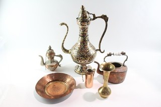 Collection Of Brass & Copper Ware Kettle Plate Jug / Ewer Liquid Measures