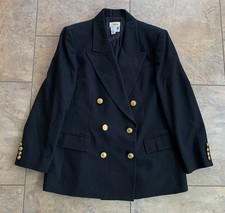 Talbots Petites 12 Worsted Wool Blazer Double Breasted Gold Buttons Black