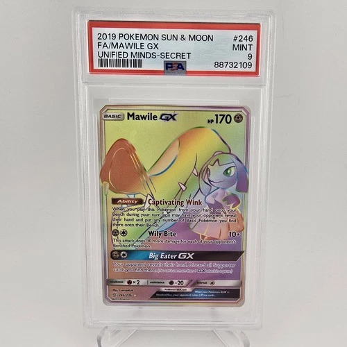 2019 POKEMON SUN & MOON UNIFIED MINDS MAWILE GX SECRET 246 FULL ART - PSA 9