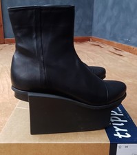 Trippen Black Leather Platform Wedge Ankle Boots 39 8.5 BNIB