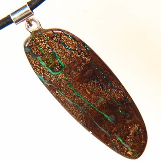16.4c AUSSIE QLD WOOD REPLACEMENT BOULDER OPAL 925 SILVER PENDANT OCA19205