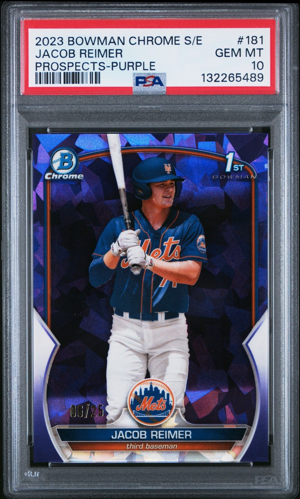 2023 Bowman Chrome Sapphire Jacob Reimer 1st Chrome Purple Sapphire /25 PSA 10