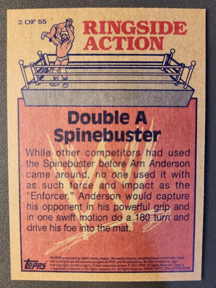 2012 Topps WWE Heritage RINGSIDE ACTION #2 ARN ANDERSON DOUBLE A SPINEBUSTER - Image 2 of 2