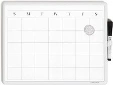 Magnetic Dry Erase Calendar Board, 14"X11", Modern White Frame, Includes Marker