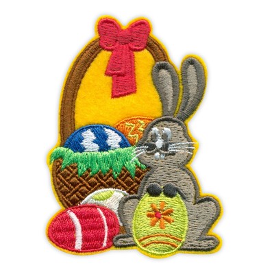 Hase und Osterkorb mit bunten Ostereiern Aufnäher/Abzeichen bestickt