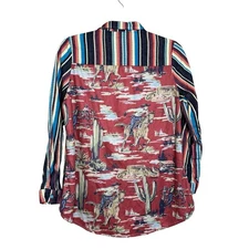 Fashion Express Western Pearl Snap Blouse size M Stripe Cowgirl Rodeo Cactus