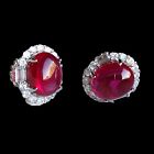 Cabochon Stud Earrings Big Post Back 925 Sterling Sliver Blood Red Ruby 19.8Ct