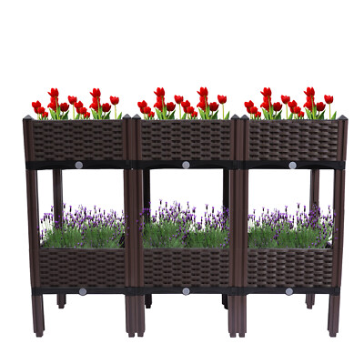 2 Tiers Squar Raised Garden Bed 3.9ft x 15.7in x 33.8in PP Planter Box Outdoor