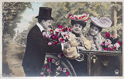 BK446 Carte Photo vintage card RPPC Femme Homme fantaisie aviateur mode fashion