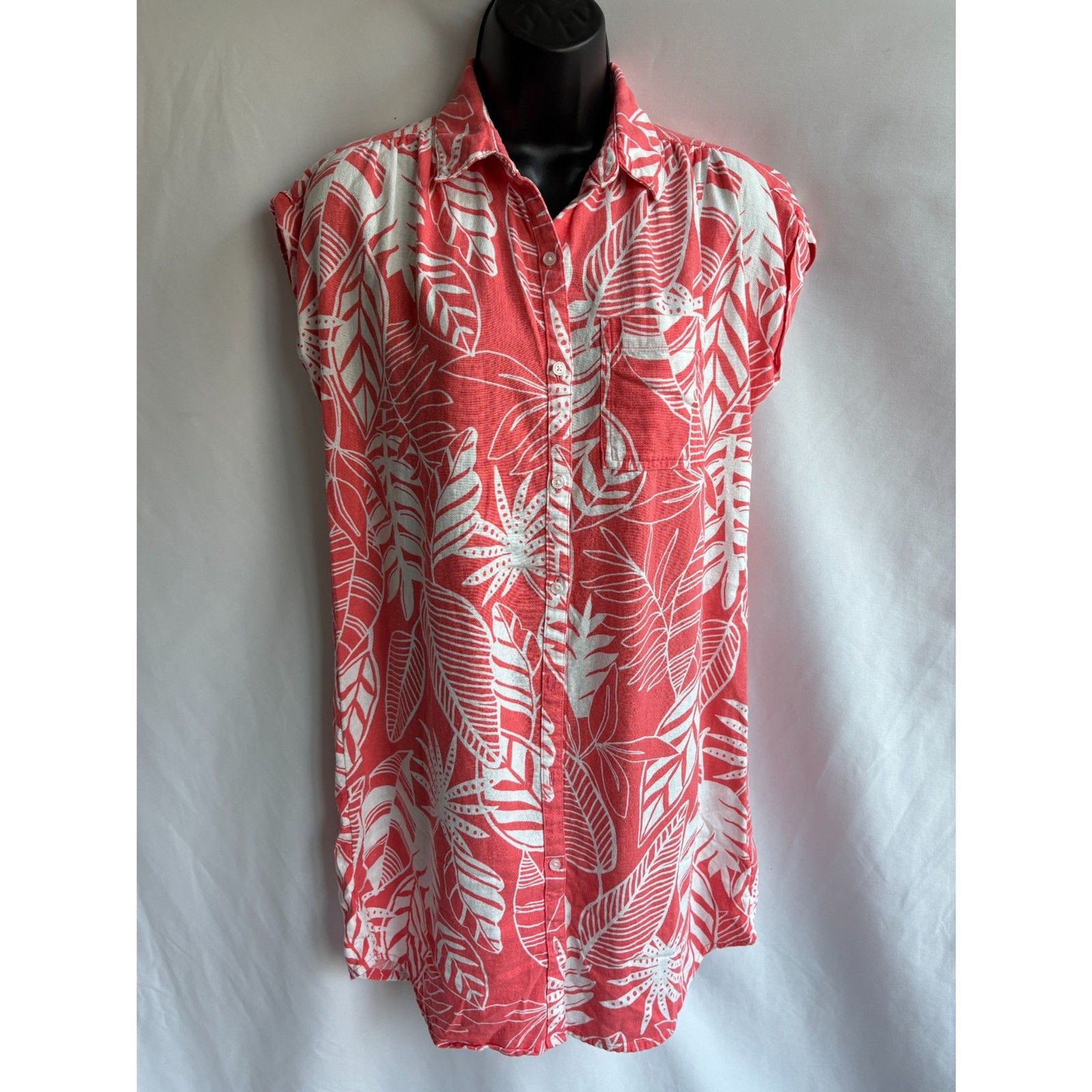 Old Navy Linen Botanical Short Sleeve Shirt Dress S Petite Button