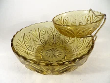 Vintage Anchor Hocking Chip Dip Honey Gold 8in Dia 4.5" Dia
