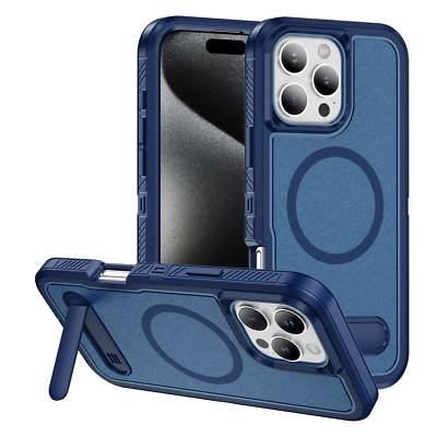 Shockproof Magnetic Matte Case with Stand For iPhone 16 17 Pro Max 15 14 13 12