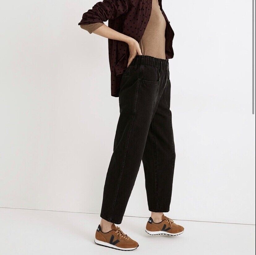 Madewell Elastic Waist Barrel Balloon Paperbag Jeans Black MD eBay