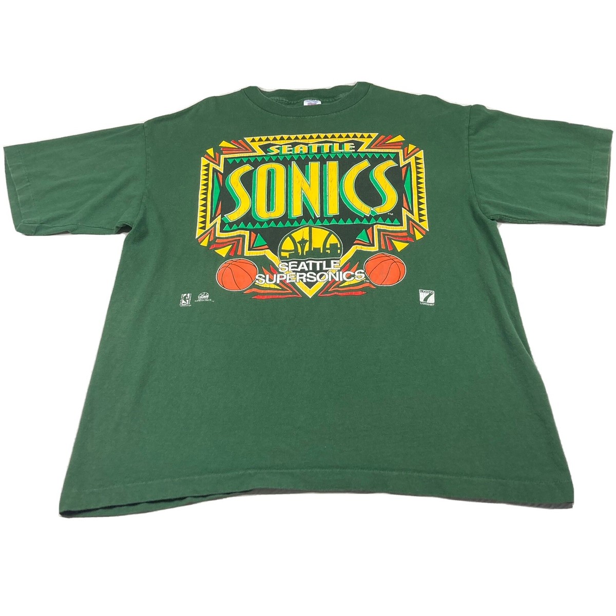 Vintage 90s Logo 7 Seattle SuperSonics Tshirt Mens XL Green Single  