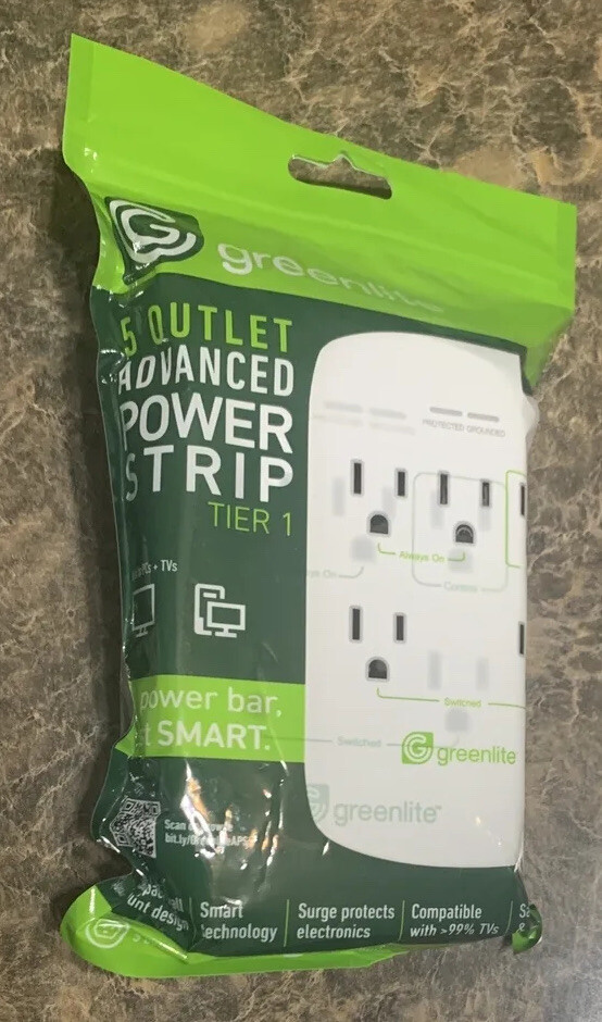 Greenlite 5 Outlet Advanced Power Strip Tier 1 Wall Mount Smart Surge