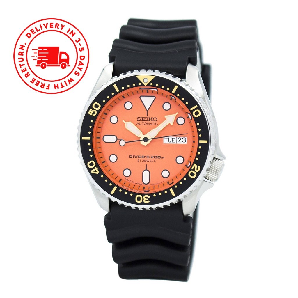 Seiko Automatic Diver's Orange Dial Black Band SKX011J1 Seiko Automatic Diver's Orange Dial Black Band SKX011J1