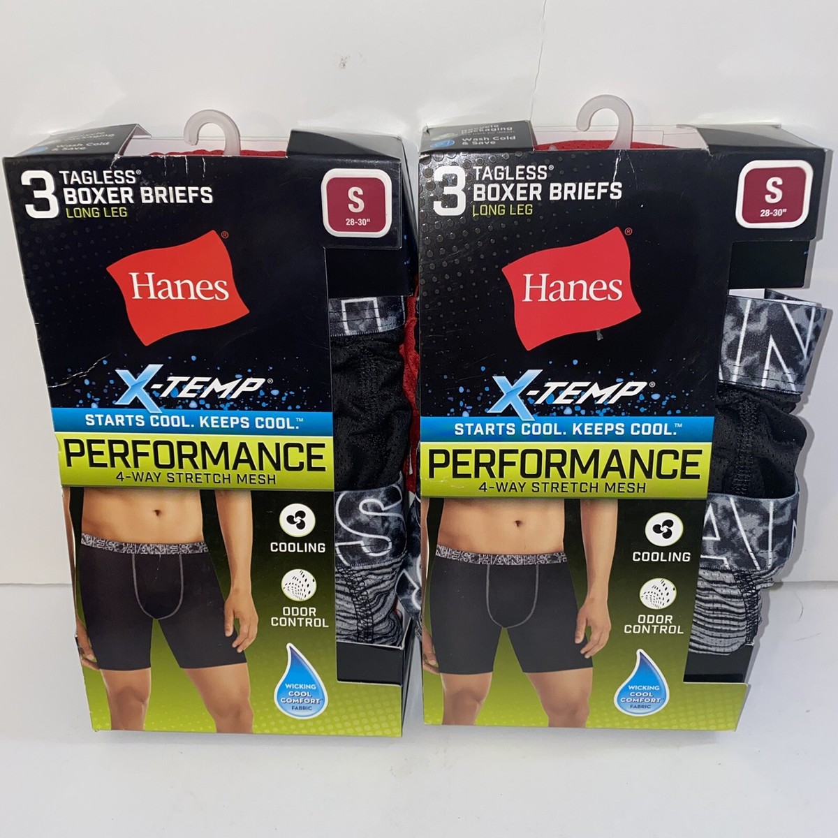 Hanes MENS Sz S 28”-30” X-TEMP Performance Stretch Boxer Brief Long Leg Lot  Of