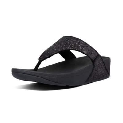 サンダル・ミュール FitFlop Lulu Glitter Toe Post Black Sandals X03-339 Women's Lulu Glitter Faux-Leather Toe-Posts | FitFlop US