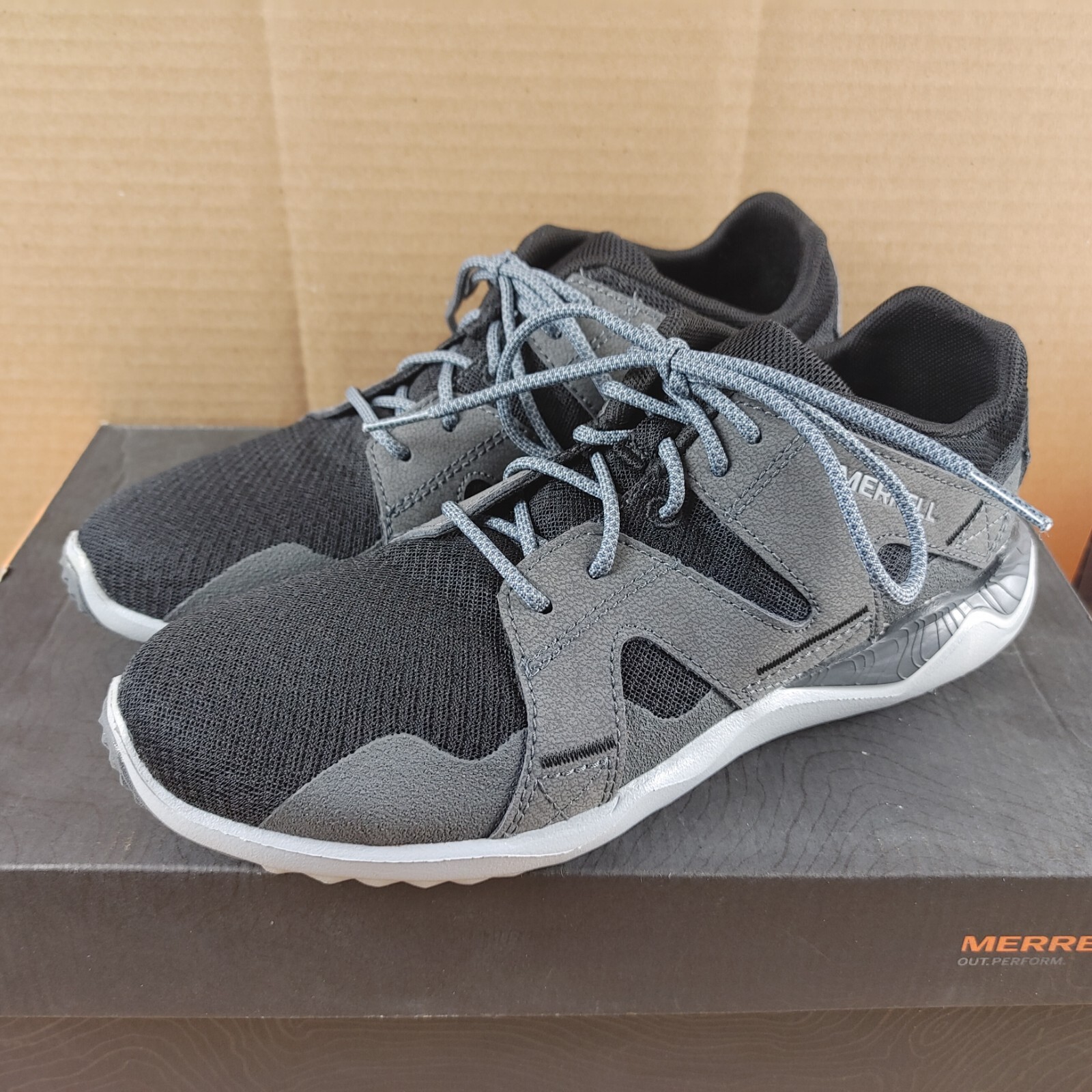 Scarpe sneakers Merrell uomo nuove con scatola taglia 7 M 1 Six8 trail running palestra escursionismo nere