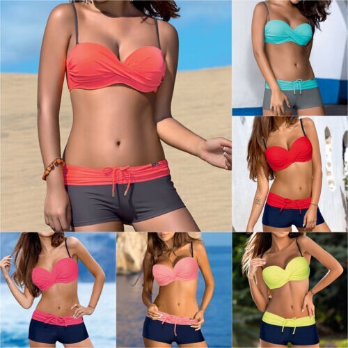 фWomen Tankini Bikini Set with Boy Shorts Swimsuit Swimwear Swimming Costume - Picture 7 of 27