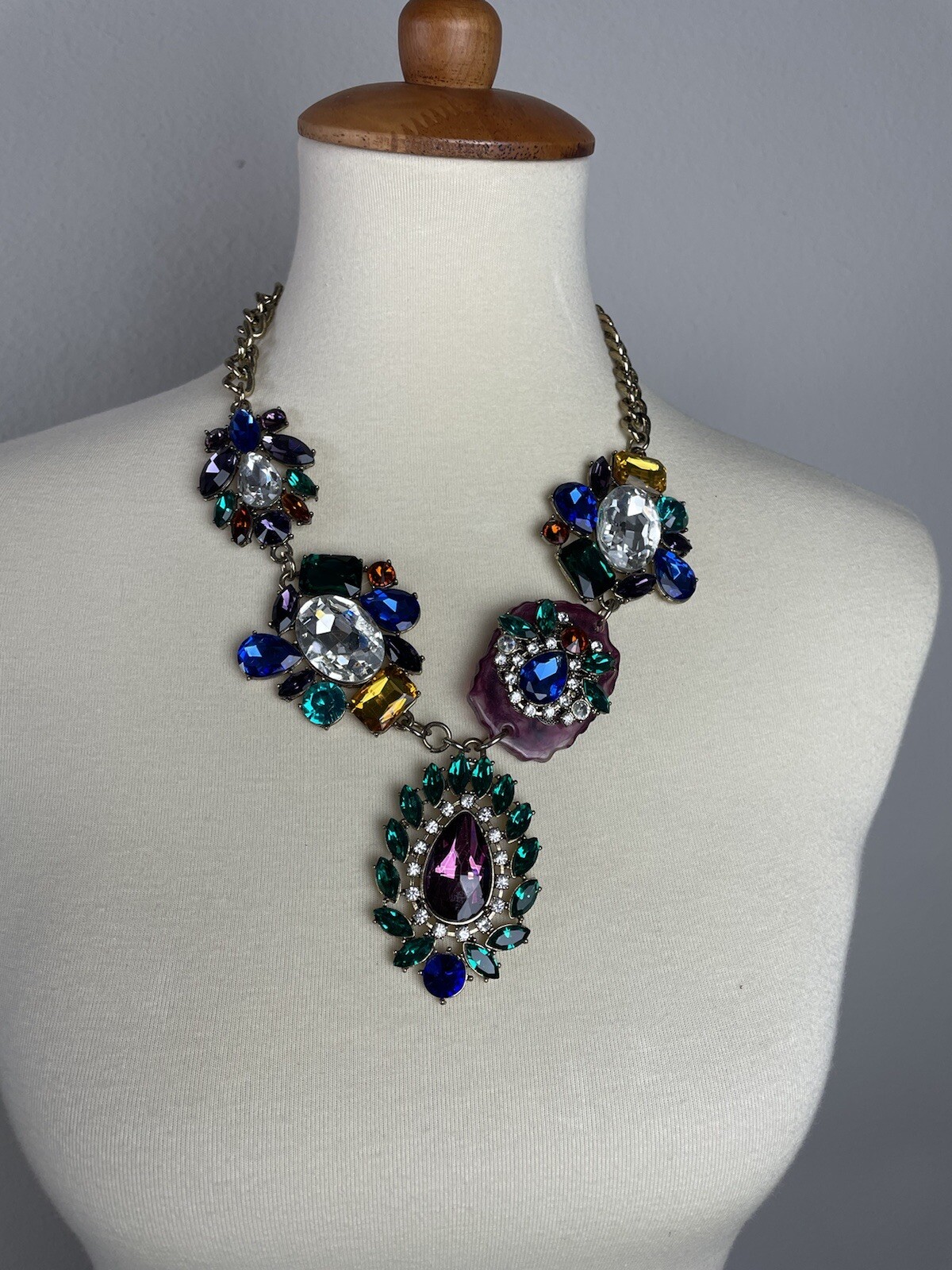 Statement Chunky Necklace Cluster With Rhinestone… - image 1