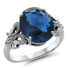 925 STERLING SILVER 3.50 CARAT ROYAL BLUE SIMULATED SAPPHIRE RING      1302