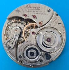 CLEAN VINTAGE 16 SIZE ILLINOIS BUNN 19 JEWEL POCKET WATCH PARTS MODEL 11 RED