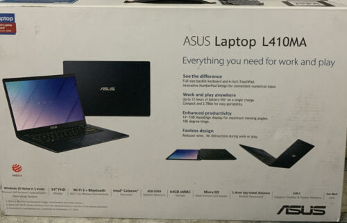 ⚡️Asus 14" FHD L410MA N4020 2.8GHz Windows 10 Office 365 64GB - Black 🆕 - Picture 1 of 2