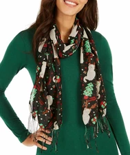 Cejon Women's Scarf Christmas Winter Theme Cats "Meowy Christmas" Black NEW #102