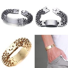 Heavy 23mm Men's Double Curb Chain Stainless Steel Bible Cross Bracelet Bangle