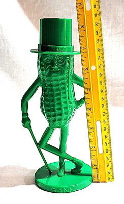 Vintage PLANTERS MR PEANUT Green Plastic Money Coin Bank - 8 1/2