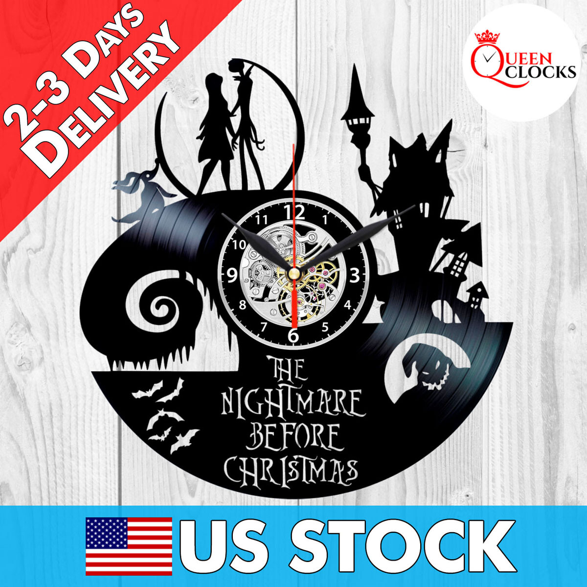 Jack Skellington Nightmare Before Christmas Vinyl Record Wall Clock Gifts Decor