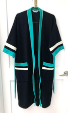 Vtg 70's 80's Pierre Cardin Robe Black Turquoise White Loungewear Men's S M L