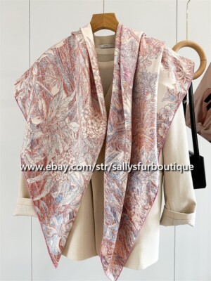 Sallys Boutique Pure Twill Silk Wrap Scarf Stole Garden Print Square Shawl 53''