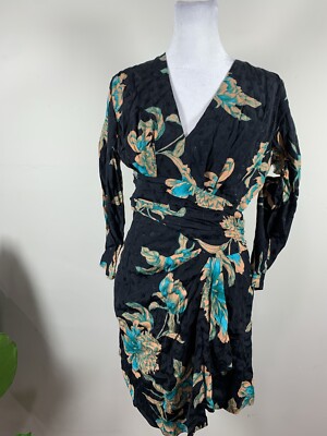 SANDRO  Bruni Wrap-Effect Draped Floral-Print Jacquard Mini Dress - Black, Size4