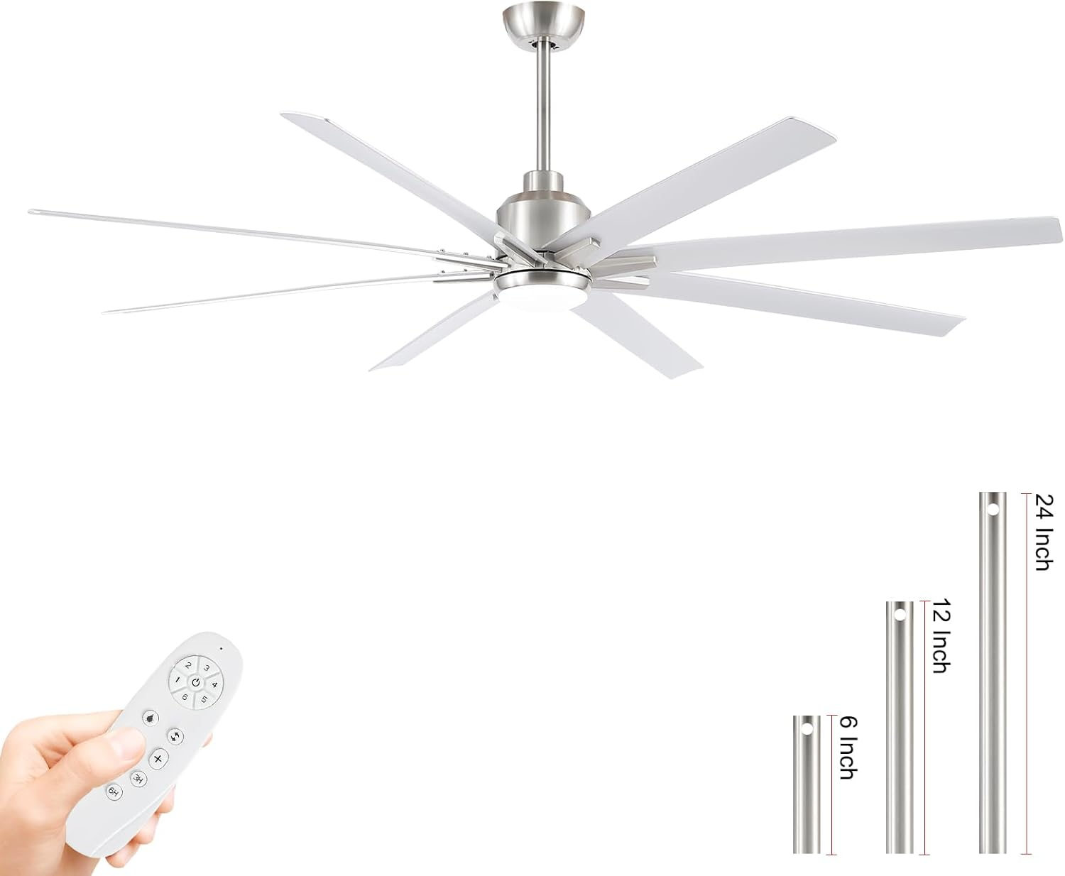 Brushed Nickel Ceiling Fan with Lights and Remote Control for Large Rooms