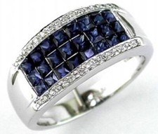 1.60CT DIAMOND  AAA SAPPHIRE 14KT WHITE GOLD PRINCESS  ROUND ANNIVERSARY RING